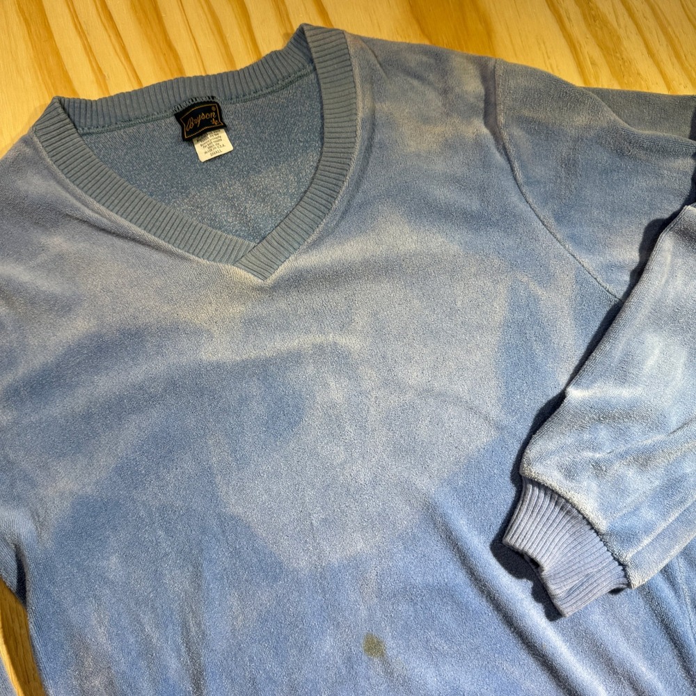 Bryson Vintage Women's Velour V-Neck Pullover Sweatshirt Blue Wash Small